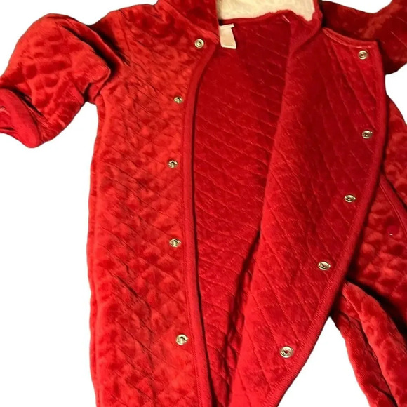 Nordstrom Baby‎ Quilted One Piece Bunting Velour Red Heart Bear Girl 12 Months - Picture 6 of 9